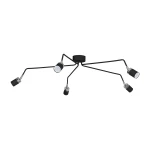 Czarna lampa sufitowa Joker 5-punktowa z metalowymi ramionami, skierowanymi w różnych kierunkach. Każde z pięciu źródeł światła ma okrągłą, jasną głowicę. Montaż na suficie, minimalistyczny design, idealna do nowoczesnych wnętrz.
