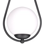 Lampa wisząca Neve K-4770 z białym, okrągłym kloszem z opalowego szkła, zawieszona na czarnym metalowym stelażu. Produkt widoczny z góry, ukazuje detale konstrukcji oraz kształt klosza.