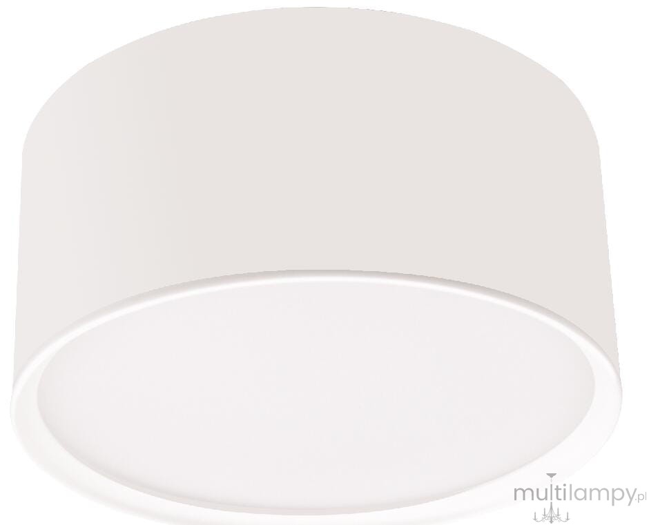 Biała lampa sufitowa Kendal LED 1-punktowa, okrągła, z matowym wykończeniem. Ujęcie frontalne, zamontowana na suficie. Prosta forma, bez widocznych dekoracji, idealna do nowoczesnych wnętrz.