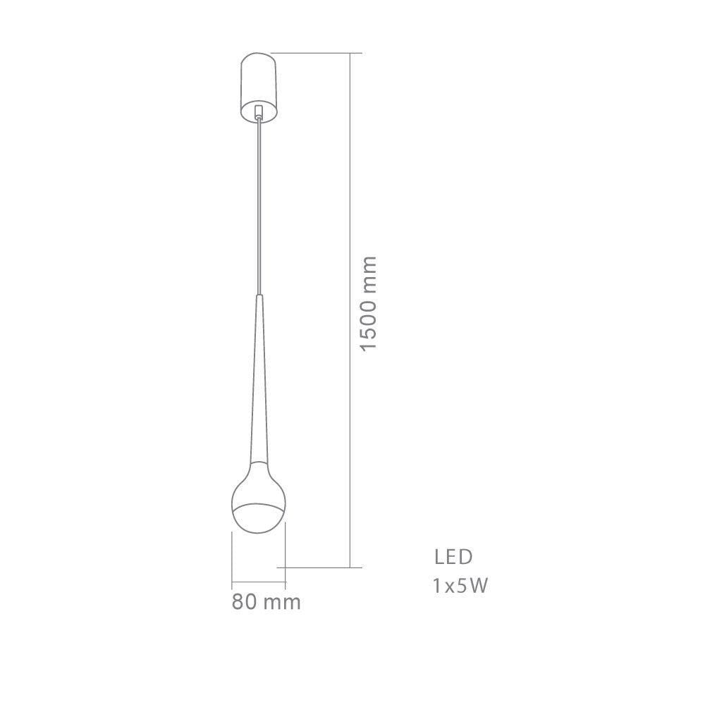 Lampa wisząca Cappi Cromo LED, 1-punktowa, o wysokości 1500 mm i średnicy 80 mm. Prosty, smukły kształt z okrągłą głowicą LED u dołu. Montaż sufitowy, idealna do nowoczesnych wnętrz. Kolor wykończenia nieokreślony w opisie.