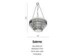 Lampa wisząca Salerno 5-punktowa, o średnicy 57 cm i wysokości 120 cm, wykonana z metalu i szkła. Posiada pięć miejsc na żarówki G9, maksymalna moc 40W. Kształt okrągły z efektownym wykończeniem.