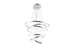 Lampa wisząca Wheel 6 Long Dimm w chromie, z sześcioma spiralnymi pierścieniami, zawieszona na cienkich linkach. Produkt wisi w centralnej pozycji, prezentując nowoczesny design i elegancki wygląd. Tło białe, co podkreśla chromowane detale.