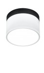 Tuba LED lampa sufitowa 1-punktowa w kolorze białym z czarnym wykończeniem, okrągła forma, montowana do sufitu, z gładką powierzchnią oraz jasnym źródłem światła, widok z dołu.
