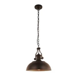 Lampa wisząca Rosalia 1-punktowa w kolorze brązowym z metalowym kloszem o zaokrąglonym kształcie, zawieszona na łańcuchu. Widoczny detal mocowania oraz wewnętrzna złota powłoka klosza. Prosta, elegancka forma.
