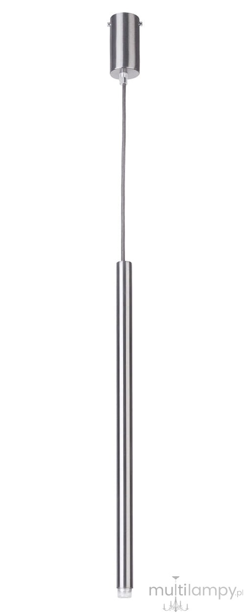 Lampa wisząca Sopel Prosty 1-punktowa w kolorze srebrnym, o smukłej, cylindrycznej formie. Zawieszona na cienkim kablu, z metalowym mocowaniem u góry. Idealna do nowoczesnych aranżacji wnętrz.