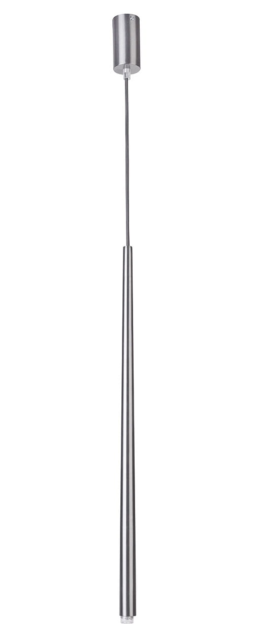 Srebrna lampa wisząca Sopel Stożek 1-punktowa, o smukłym, stożkowatym kształcie. Zawieszona na cienkim przewodzie, z metalowym kloszem u góry. Prosty, nowoczesny design, idealna do minimalistycznych wnętrz.