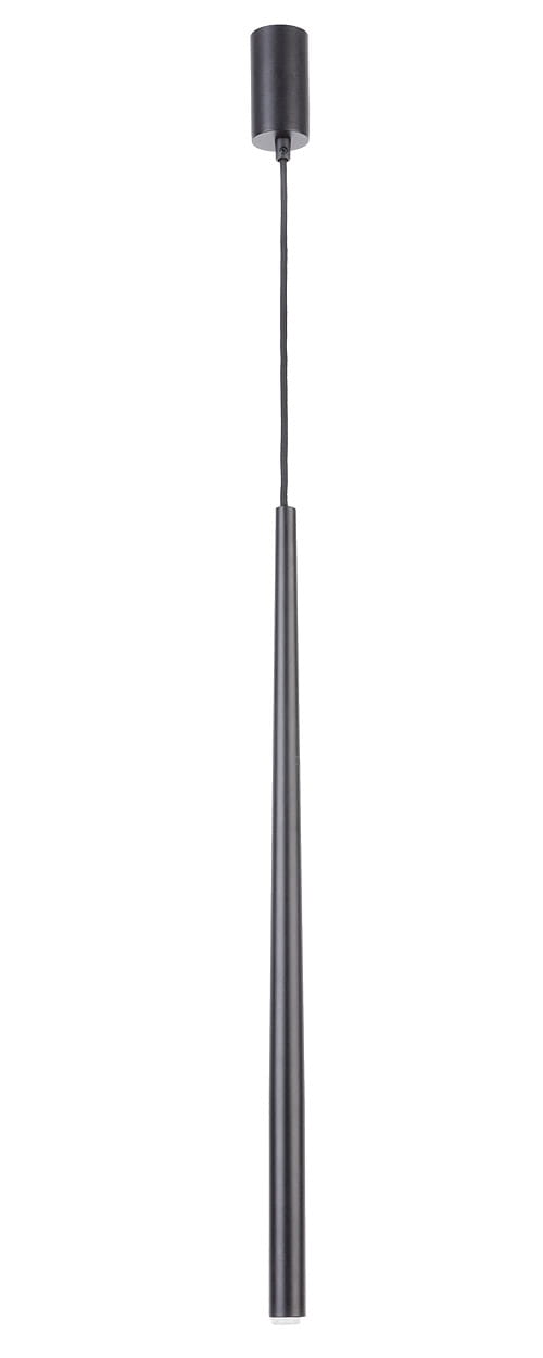 Lampa wisząca Sopel Stożek 1-punktowa w kolorze czarnym. Prosty, cylindryczny kształt z matowym wykończeniem, zawieszona na cienkim kablu. U góry okrągły uchwyt mocujący. Idealna do nowoczesnych wnętrz.
