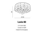 Luvia D80 lampa sufitowa 12-punktowa w kolorze chromu, okrągła, z wymiarami Ø 80 cm i wysokością 38 cm. Wykonana z metalu i szkła, przeznaczona do zastosowania z żarówkami GU10 50W.