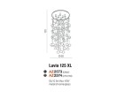 Lampa wisząca Luvia 125, 9-punktowa, w kolorze chromu, o średnicy 60 cm i wysokości 125 cm. Konstrukcja metalowa z szklanymi elementami, zawieszona na cienkich linkach. Idealna do nowoczesnych wnętrz.