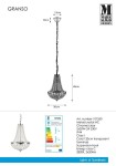 Lampa wisząca Granso 2-punktowa w kolorze chromu, o wysokości 40 cm i średnicy 30 cm, wykonana z metalu i kryształu. Zawieszona na 120 cm przezroczystym przewodzie, z IP44. Przeznaczona na 2 żarówki G9, 20W.