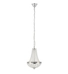 Lampa wisząca Granso 2-punktowa w kolorze chromu z kryształowym kloszem, zawieszona na łańcuchu. Posiada elegancki kształt z zaokrąglonym dnem i dekoracyjną strukturą. Wysoka klasa IP44, idealna do wnętrz.