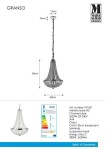 Lampa wisząca Granso, 3-punktowa, wykonana z metalu i kryształu, w kolorze chromu. Wymiary: wysokość 60 cm, średnica 40 cm. Zawieszona na 120 cm przezroczystym przewodzie, przeznaczona do użytku w pomieszczeniach IP44.