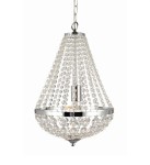 Lampa wisząca Granso 1-punktowa w chromie, z przezroczystymi kryształkami zawieszonymi na metalowej konstrukcji. Ujęcie frontalne, produkt zwisający na łańcuchu, idealny do nowoczesnych wnętrz.