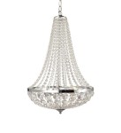 Lampa wisząca Granso 2-punktowa w kolorze chromu, z przezroczystymi kryształkami w formie zwisających łańcuchów. Okrągła podstawa z chromowanego metalu, elegancki design, zawieszona na łańcuchu. Idealna do nowoczesnych wnętrz.