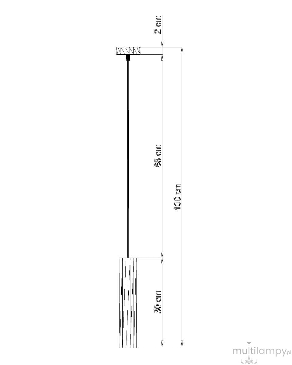 Lino lampa wisząca 1-punktowa SL.0636 w kształcie prostokątnym, z metalowym mocowaniem, długość 100 cm, średnica 2 cm, z kloszem o wysokości 30 cm. Ujęcie frontalne, pokazujące wymiary i detale konstrukcji.