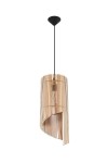 Lampa wisząca Alexia 1-punktowa SL.0640 z drewnianymi, pionowymi listewkami w kolorze naturalnym, z subtelnym zakrzywieniem. Urokliwy design zawieszony na czarnym przewodzie, z metalowym mocowaniem sufitowym w kształcie stożka.