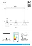 Lampa wisząca Larry 3-punktowa, czarna z metalowymi złotymi detalami. Posiada trzy okrągłe klosze, zawieszone na prostokątnej belce. Długość 85,5 cm, wysokość 24 cm, zawieszenie na kablu 150 cm. Idealna do nowoczesnych wnętrz.