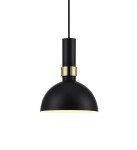 Lampa wisząca Larry 1-punktowa w kolorze czarnym i złotym. Posiada okrągły klosz w matowym wykończeniu oraz złotą opaskę. Zawieszona na czarnym przewodzie, idealna do nowoczesnych wnętrz.