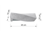 Kinkiet Sigma 2-punktowy w kolorze szarym, wykonany z betonu. Ma trapezoidalny kształt, długość 45 cm, wysokość 14 cm i szerokość 10 cm. Prezentowany w widoku bocznym, z wymiarami zaznaczonymi na zdjęciu.