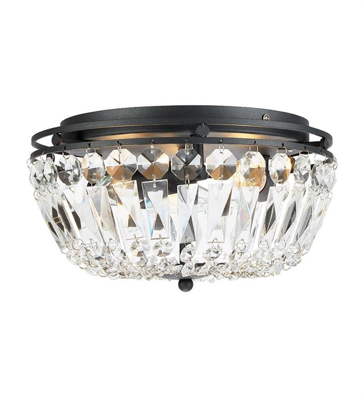Czarna lampa sufitowa 3-punktowa Vasa z kryształowymi dekoracjami. Okrągła konstrukcja z metalowym wykończeniem, na dole z wiszącymi elementami w formie kryształów. Lampa wisząca, montowana na suficie, idealna do nowoczesnych wnętrz.