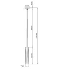 Luvo lampa wisząca 1-punktowa SL.0653, z metalowym kloszem o średnicy 7 cm i wysokości 30 cm, zawieszona na cienkim przewodzie. Całkowita wysokość wynosi 100 cm, z osłoną sufitową o wymiarach 8x2 cm. Prosta konstrukcja w minimalistycznym stylu.