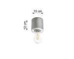 Lampa sufitowa Salgado Beton 1-punktowa SL.0678 w kształcie cylindrycznym, wykonana z szarego betonu. Wymiary: 10 cm wysokości i średnicy. Widoczna żarówka w dolnej części, zawieszona w pozycji stojącej. Tło białe, proste.