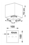 Lampa sufitowa Quad 1-punktowa w kolorze antracytowym, o wymiarach 10 cm x 10 cm x 10 cm. Kwadratowy kształt z okrągłym gniazdem na żarówkę, widoczne otwory montażowe. Produkt zamontowany w poziomie.