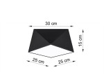 Plafon Hexa 25 w kolorze czarnym, o wymiarach 30 cm szerokości, 25 cm długości i 15 cm wysokości. Kształt wielokątny, z gładką matową powierzchnią. Ujęcie z góry, pokazujące wymiary produktu.
