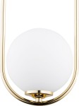 Lampa wisząca Noval L, 1-punktowa, w kolorze złotym z białym, okrągłym kloszem. Produkt zawieszony w pionie, ukazuje elegancki kształt i połączenie metalu z szkłem. Klosz jest gładki, o matowej powierzchni.