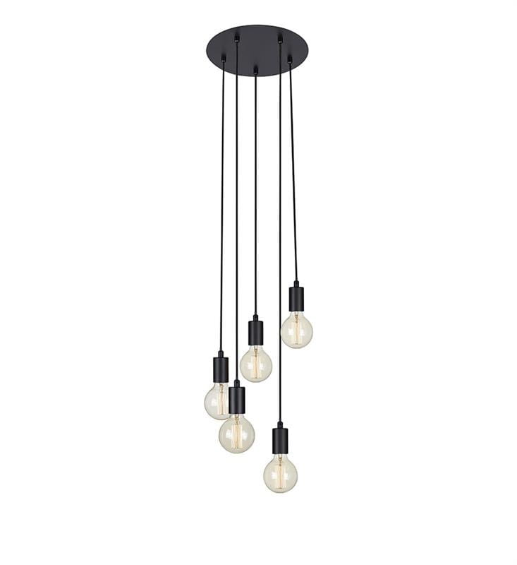 Lampa wisząca Sky, pięciopunktowa, w kolorze czarnym. Posiada okrągłą podstawę oraz pięć przewodów z żarówkami w kształcie kul. Zawieszona w pionie, idealna do nowoczesnych wnętrz.