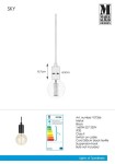 Lampa wisząca Sky 1-punktowa w kolorze czarnym z metalowym uchwytem, przezroczystą żarówką E27. Kąt ujęcia frontalny, zawieszona na czarnym, tekstylnym przewodzie o długości 350 cm. Wymiary: 8,7 cm wysokości, 4,3 cm średnicy uchwytu.