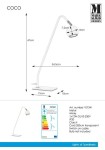 Lampka stołowa Coco w kolorze białym z metalową podstawą. Wysokość 47 cm, z regulowanym ramieniem. Głowica lampy o średnicy 7,2 cm, z miejscem na żarówkę GU10. Przezroczysty kabel o długości 200 cm z włącznikiem.