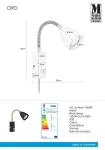 Ciro Flex kinkiet 1-punktowy w kolorze czarnym i złotym, metalowy, z elastycznym ramieniem, kloszem o średnicy 8,5 cm. Z wbudowanym ściemniaczem, zasilany z sieci, długość przewodu 200 cm. Wymiary: wysokość 18 cm, szerokość 20 cm.