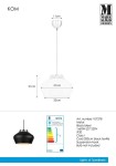 Lampa wisząca Kom D31 w kolorze czarnym i stalowym, metalowa, o średnicy 31 cm i wysokości 21 cm. Posiada czarny tekstylny przewód o długości 200 cm oraz zawieszenie w formie haka. Żarówka nie jest dołączona.