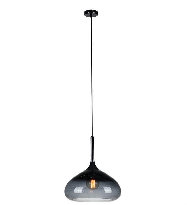 Lampa wisząca Cooper 1-punktowa w kolorze czarnym, o zaokrąglonym kształcie z przezroczystym kloszem. Zawieszona na długim, cienkim kablu, z widoczną żarówką wewnątrz, idealna do nowoczesnych wnętrz.