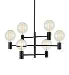 Lampa wisząca Capital w kolorze czarnym z sześcioma okrągłymi kloszami z przezroczystego szkła. Ułożona w poziomie, z metalową konstrukcją, idealna do nowoczesnych wnętrz. Wymiary i detale mocowań niewidoczne.