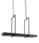 Lampa wisząca Tray LED w kolorze czarnym, z trzema punktami świetlnymi, zawieszona na łańcuchach. Prosty, geometryczny kształt z prostokątnymi ramkami, idealna do nowoczesnych wnętrz.