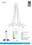 Czarna lampa wisząca Porto, metalowa, 6-punktowa, z sześcioma gniazdami na żarówki GU10. Wymiary: 73 cm długości, 55 cm szerokości, 22 cm średnicy u góry, 150 cm czarnego kabla. Prosty, nowoczesny design, idealna do różnych wnętrz.