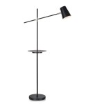 Hudson lampa podłogowa 1-punktowa z USB w kolorze czarnym, z prostym metalowym stelażem, z regulowanym kloszem oraz okrągłą podstawą. Posiada półkę do odkładania przedmiotów, ukazując nowoczesny design.