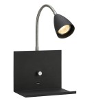 Kinkiet Logi 1-punktowy w kolorze czarnym z elastycznym ramieniem. Posiada okrągłą głowicę lampy oraz port USB na dolnej części osłony. Zasilany przyciskiem na obudowie, montowany na ścianie. Prosty, nowoczesny design.