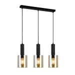 Lampa wisząca Sardo 3-punktowa w kolorze czarnym z bursztynowymi kloszami. Trzy cylindryczne klosze z przezroczystego szkła zawieszone na czarnych linkach. Prosty, minimalistyczny design, idealna do nowoczesnych wnętrz.
