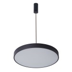 Czarna lampa wisząca Orbital D60 LED 3000K w kształcie okręgu, z matowym kloszem i metalową podstawą. Zawieszona na cienkim przewodzie, idealna do nowoczesnych wnętrz. Widok z boku, ukazujący detal konstrukcji.