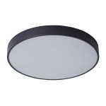 Plafon Orbital D60 LED w kolorze czarnym, okrągły, z białą oprawą, montowany na suficie. Zastosowanie: 1-punktowe oświetlenie, emitujące światło o temperaturze barwowej 3000K. Produkt widoczny z boku, w prostej formie.