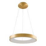 Lampa wisząca Giulia D48 LED, 1-punktowa, w złotym kolorze. Okrągły, minimalistyczny kształt z białym kloszem. Zawieszona na cienkich linkach, montowana do sufitu. Prosta, nowoczesna forma idealna do różnych wnętrz.