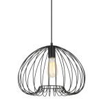 Czarna lampa wisząca Meddi MDM-4583-1 z metalowej siatki, w kształcie półkuli. Zawiera odsłoniętą żarówkę w centralnej części. Ujęcie z dołu, prezentujące detal konstrukcji oraz kształt klosza. Białe tło podkreśla minimalistyczny design.