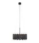 Lampa wisząca Level 3-punktowa w kolorze czarnym z metalowymi elementami. Posiada okrągły klosz z cylindrycznymi detalami, zawieszona na cienkich linkach. Prosty, nowoczesny design, idealna do aranżacji wnętrz.