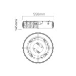 Lampa sufitowa Intero Gold PL, 6-punktowa, w kolorze złotym. Okrągła konstrukcja o średnicy 550 mm i wysokości 145 mm, z sześcioma miejscami na źródła światła, widoczna z góry i z boku. Elegancki design, idealna do nowoczesnych wnętrz.