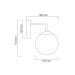 Kinkiet Bao Neo Claro 1-punktowy w formie okrągłej lampy o średnicy 130 mm, zamocowanej na prostokątnej podstawie. Wymiary: 190 mm wysokości i 180 mm szerokości. Prosty design z metalowym ramieniem, idealny do nowoczesnych wnętrz.