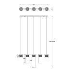 Złota lampa wisząca 5-punktowa Gem P0389-05E-F7AC o prostokątnej konstrukcji z pięcioma kloszami. Wymiary: szerokość 910 mm, wysokość regulowana od 560 do 1620 mm. Klosze o fakturze, zawieszone na cienkich linkach.