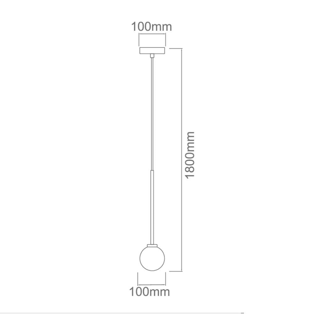 Lampa wisząca 1-punktowa Ota I, z okrągłym kloszem o średnicy 100 mm, zawieszona na cienkim przewodzie o długości 1800 mm. Prosta konstrukcja, idealna do nowoczesnych wnętrz, umieszczona na jednolitym tle.